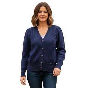 VTG Geiger Womens Sweater Cardigan Wool Mohair Old Money Textured Austria Blue S